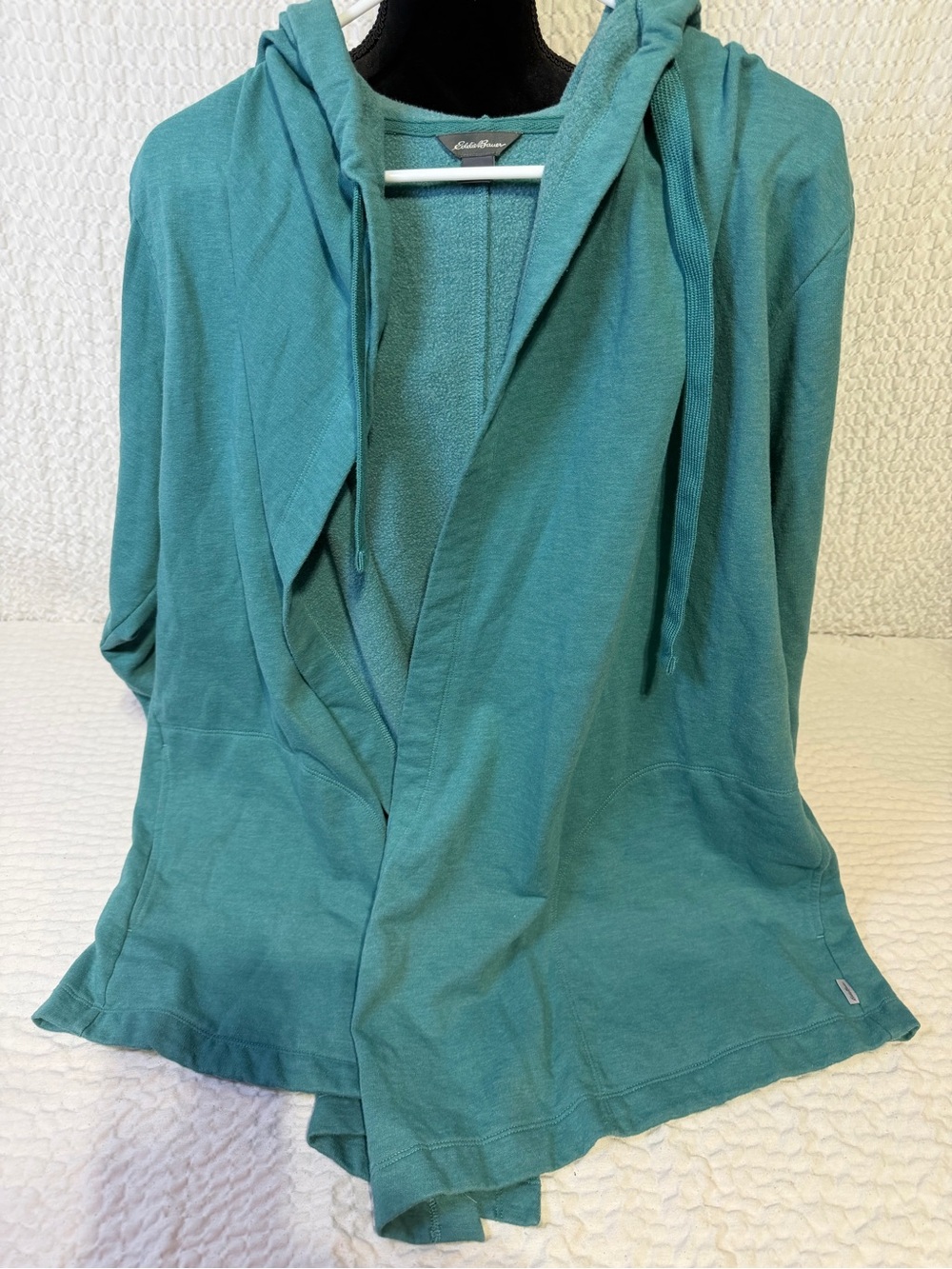 Eddie Bauer Teal Open-Front Hooded Lounge Wrap